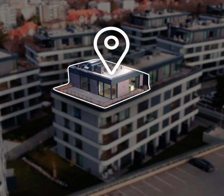 Fotografie bytu z dronu s vyznačením